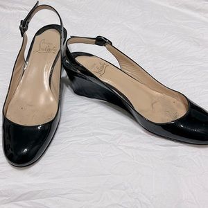 Re-soled Christian Louboutin black sling back wedges